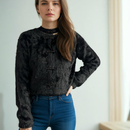 Women's Solid Color Long-Sleeved Neck Slim Fit Seahorse Wool Pullover Sweater