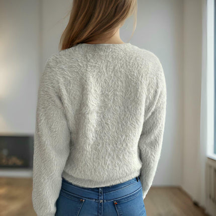 Women's Solid Color Long-Sleeved Neck Slim Fit Seahorse Wool Pullover Sweater