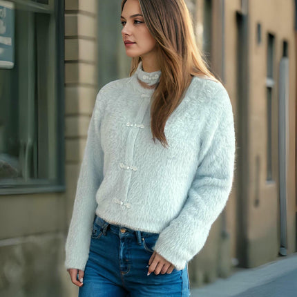 Women's Solid Color Long-Sleeved Neck Slim Fit Seahorse Wool Pullover Sweater