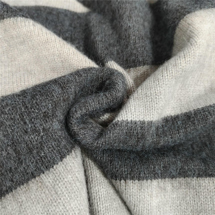 Women's Loose Contrast Striped Sweater V-Neck Pullover Long Sleeve Knitted Sweater Top
