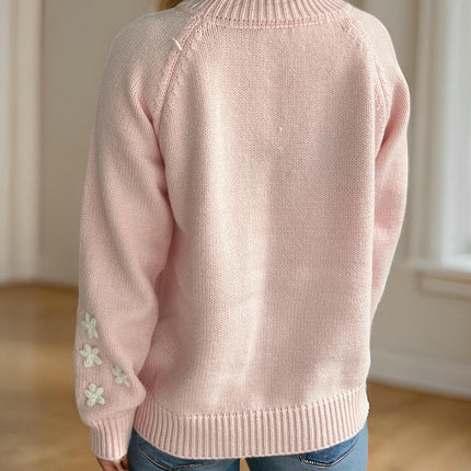 Women's Flower Embroidered Long Sleeve Sweater Autumn Lazy Style Loose Casual Top