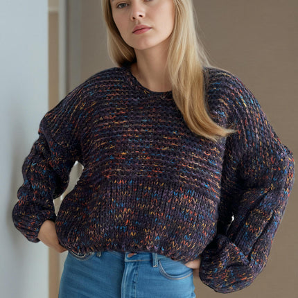 Winter Women's Contrast Color Thick Pullover V-neck Lazy Long-sleeved Knitted Sweater
