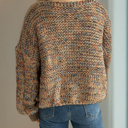 Winter Women's Contrast Color Thick Pullover V-neck Lazy Long-sleeved Knitted Sweater