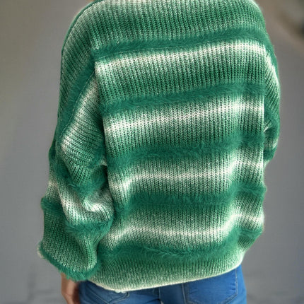 Women's Round Neck Pullover Sweater Faux Mink Striped Gradient Knit Sweater Top