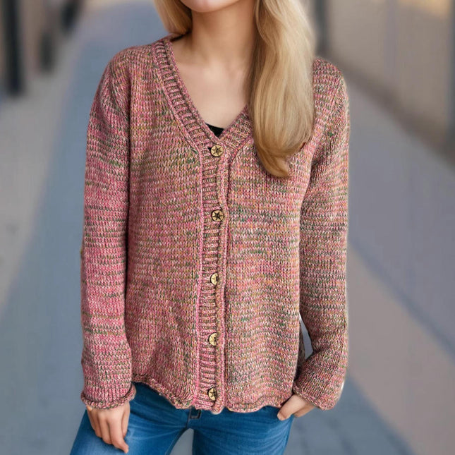 Autumn Fashion Street Style Women's Sweater V-Neck Splicing Long Sleeve Casual Cardigan