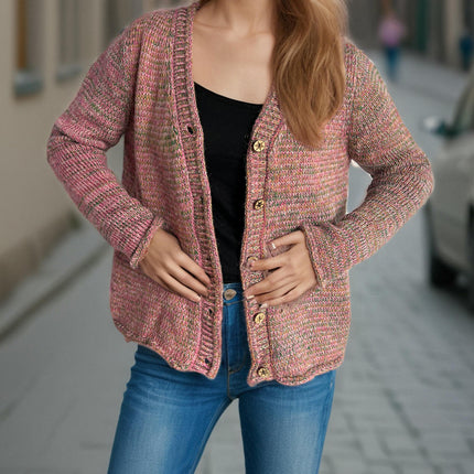 Autumn Fashion Street Style Women's Sweater V-Neck Splicing Long Sleeve Casual Cardigan