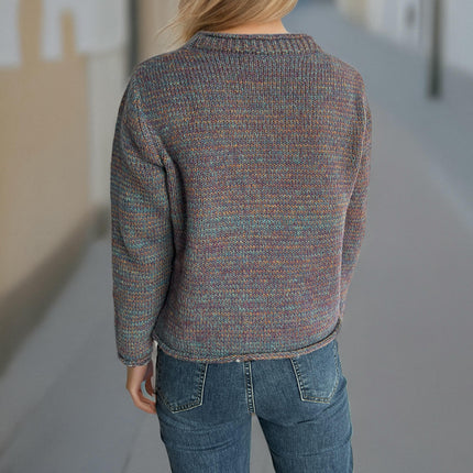 Autumn Fashion Street Style Women's Sweater V-Neck Splicing Long Sleeve Casual Cardigan