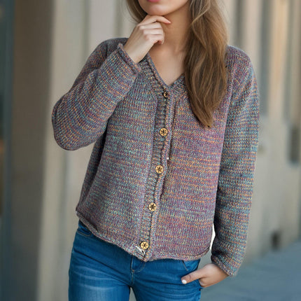 Autumn Fashion Street Style Women's Sweater V-Neck Splicing Long Sleeve Casual Cardigan