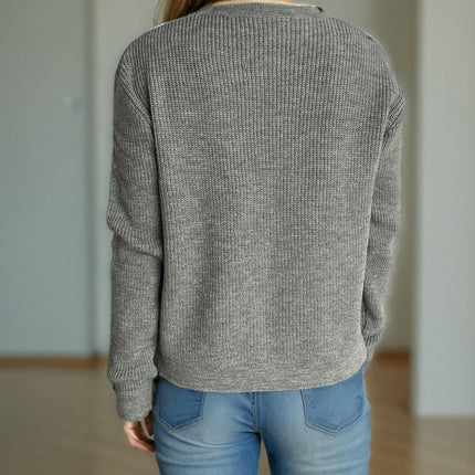 Women's Sweater Round Neck Colorblock Button Tie Bowknot Long Sleeve Knit Cardigan