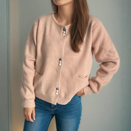 Fashion Round Neck Button Sweater Women Autumn Loose Long Sleeve Knitted Cardigan Coat
