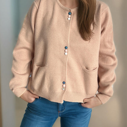Fashion Round Neck Button Sweater Women Autumn Loose Long Sleeve Knitted Cardigan Coat