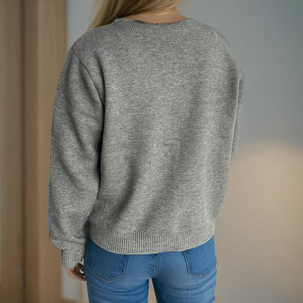 Fashion Round Neck Button Sweater Women Autumn Loose Long Sleeve Knitted Cardigan Coat