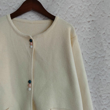 Fashion Round Neck Button Sweater Women Autumn Loose Long Sleeve Knitted Cardigan Coat