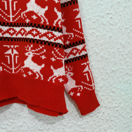 Christmas Sweater Round Neck Splicing Elk Pattern Knitted Pullover Top Women