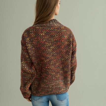 Women's Winter Knitted Sweater Half Turtleneck Casual Contrast Thickened Sweater