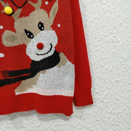 Christmas Ball Elk Jacquard Knitted Sweater Round Neck Casual Cartoon Pullover