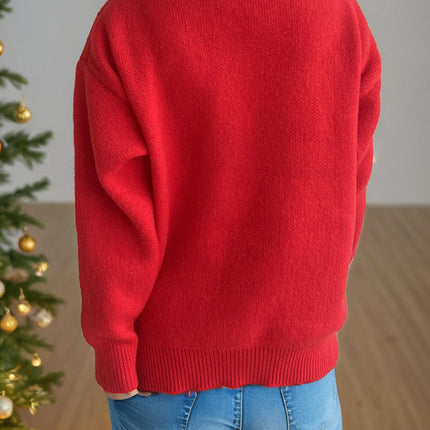 Christmas Ball Elk Jacquard Knitted Sweater Round Neck Casual Cartoon Pullover