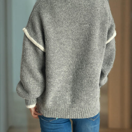 Women's Knitted Sweater Stitching Pullover Round Neck Thick Loose Sweater