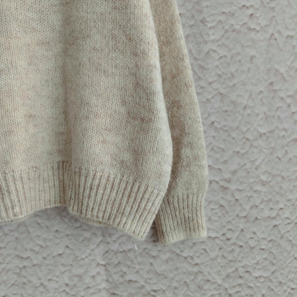 Women's Knitted Sweater Stitching Pullover Round Neck Thick Loose Sweater