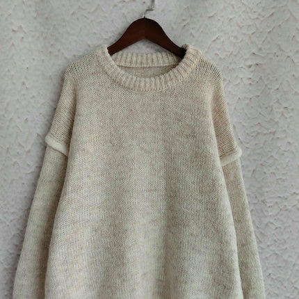 Women's Knitted Sweater Stitching Pullover Round Neck Thick Loose Sweater