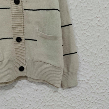 Women's Striped Stitching Sweater Casual Loose Button Pocket Cardigan Jacket