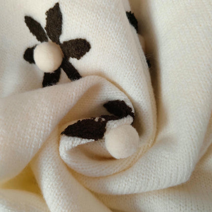 Round Neck Embroidered Flower Knitted Sweater Women's Long Sleeve Casual Retro Pullover