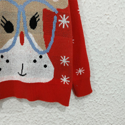 Cartoon Deer Women's Christmas Sweater Round Neck Jacquard Long Sleeve Knitted Pullover