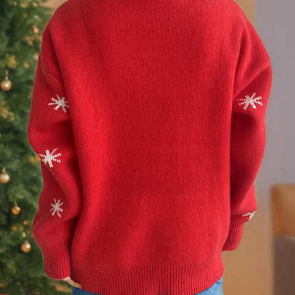 Cartoon Deer Women's Christmas Sweater Round Neck Jacquard Long Sleeve Knitted Pullover