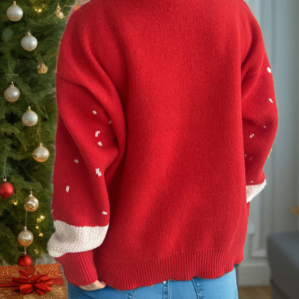 Christmas Colorblock Cartoon Deer Pullover Round Neck Loose Casual Jacquard Knitted Sweater