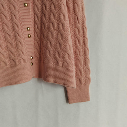 Round Neck Solid Color Cable Knit Cardigan Casual Sweater Women's Jacket