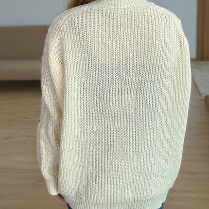 Solid Color Cable Knit Sweater Women's Coat Round Neck Horn Button Knit Cardigan