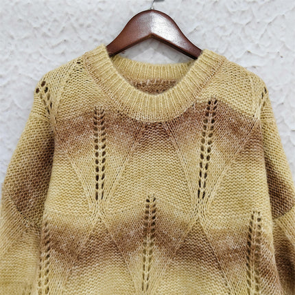 Women's Lightweight Rainbow Gradient Hollow Knitted Crew Neck Pullover Sweater