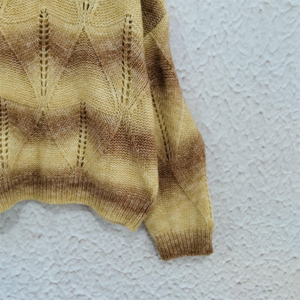 Women's Lightweight Rainbow Gradient Hollow Knitted Crew Neck Pullover Sweater