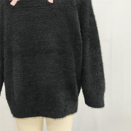 Lace-up Loose Bow Embroidered Sweater Women's Round Neck Casual Pullover