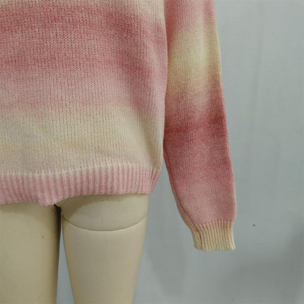 Rainbow Gradient Round Neck Colorblock Sweater Women's Casual Knitted Pullover