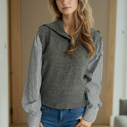 Women's Patchwork Turtleneck Knitted Sweater Long Sleeve Patchwork Pullover