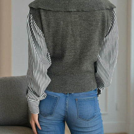 Women's Patchwork Turtleneck Knitted Sweater Long Sleeve Patchwork Pullover