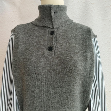 Women's Patchwork Turtleneck Knitted Sweater Long Sleeve Patchwork Pullover