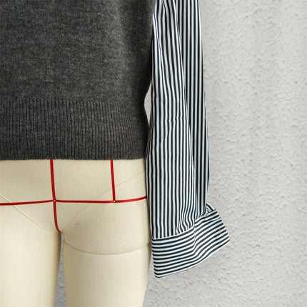 Women's Patchwork Turtleneck Knitted Sweater Long Sleeve Patchwork Pullover