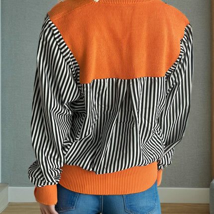 Colorblock Striped Sweater Long Sleeve Knitted Cardigan V Neck Button Top Women