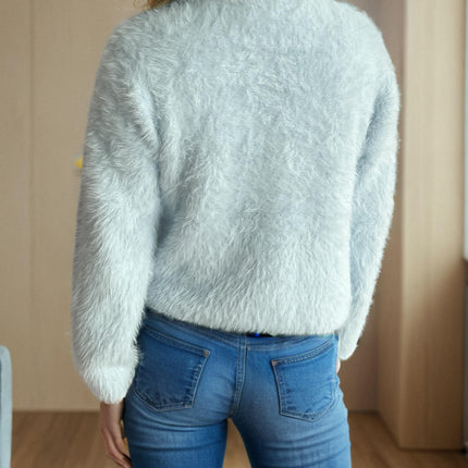 Solid Color Round Neck Double Breasted Sweater Womens Warm Short Cardigan Jacket