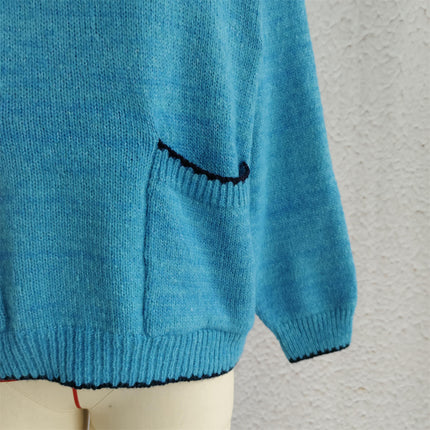 Contrast Color Women's Knitted Sweater Long Sleeve Lapel Pocket Pullover