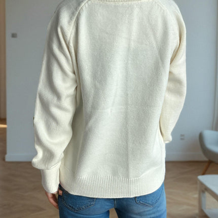Puppy Embroidery Knitted Women's Sweater Round Neck Casual Long Sleeve Pullover
