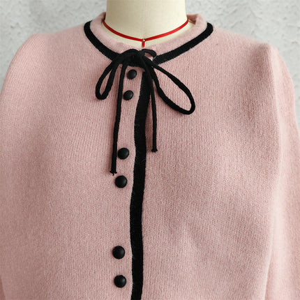 Lace-up Bowknot Women's Sweater Round Neck Casual Long Sleeve Knitted Cardigan