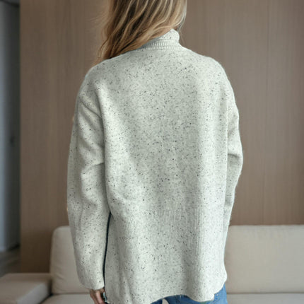 Winter Polka Dot Contrast Color Knitted Pullover High Neck Slit Long Sleeve Sweater