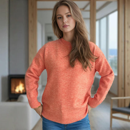 Round Neck Solid Color Casual Loose Women's Sweater Retro Warm Pullover