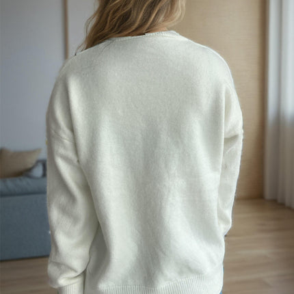 Round Neck Solid Color Casual Loose Women's Sweater Retro Warm Pullover
