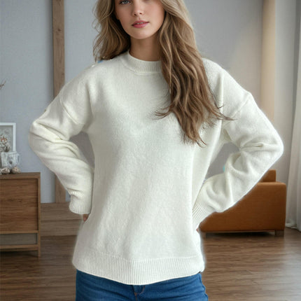 Round Neck Solid Color Casual Loose Women's Sweater Retro Warm Pullover