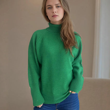 Autumn and Winter Sequined Women's Sweater Turtleneck Casual Loose Knitted Pullover