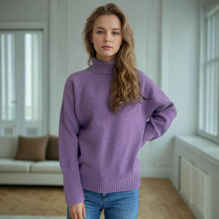 Autumn and Winter Sequined Women's Sweater Turtleneck Casual Loose Knitted Pullover